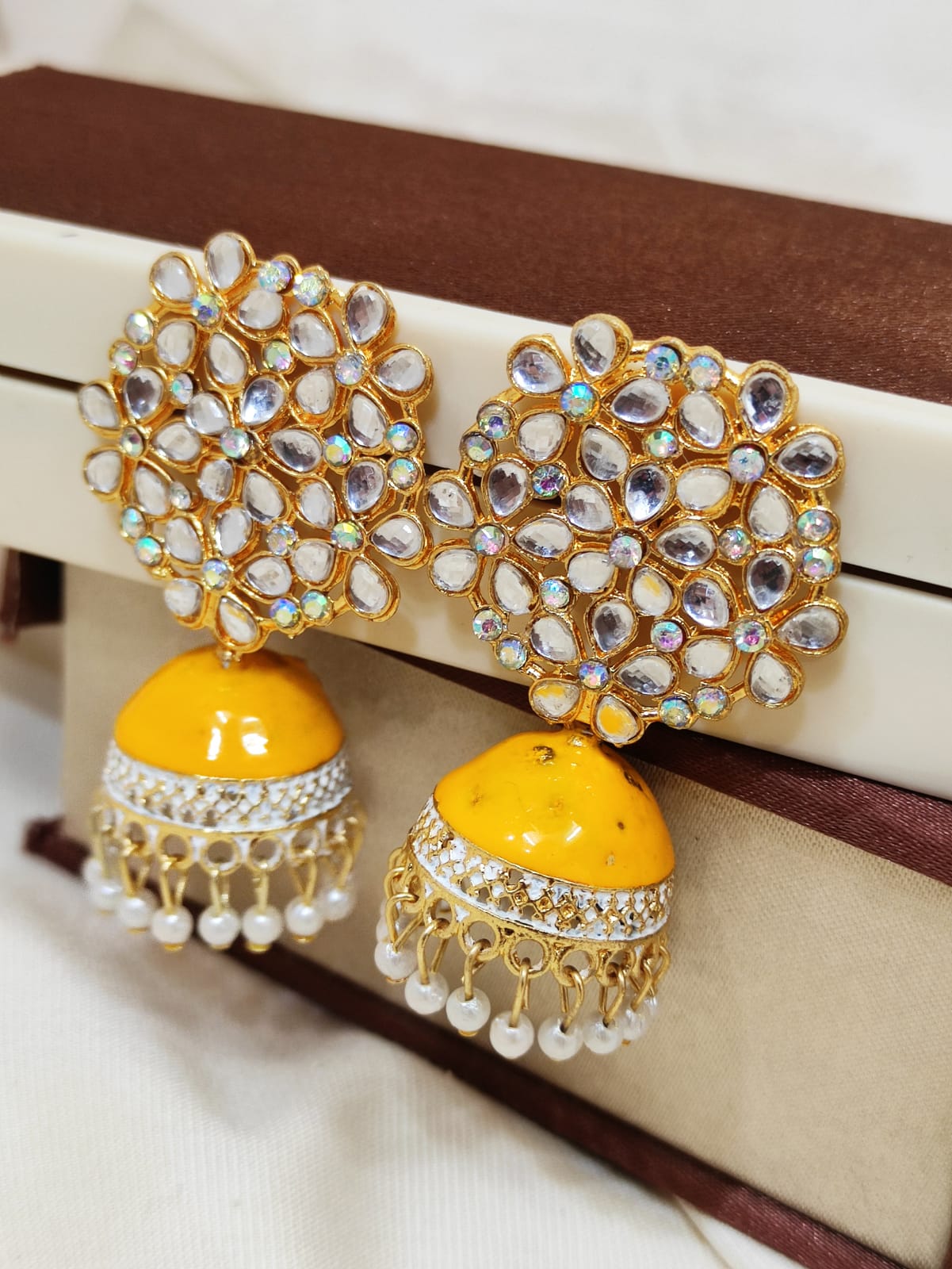 Indian Gold Plated Bollywood Style Kundan Jhumka Earrings Enameled Jewelry  Set | eBay